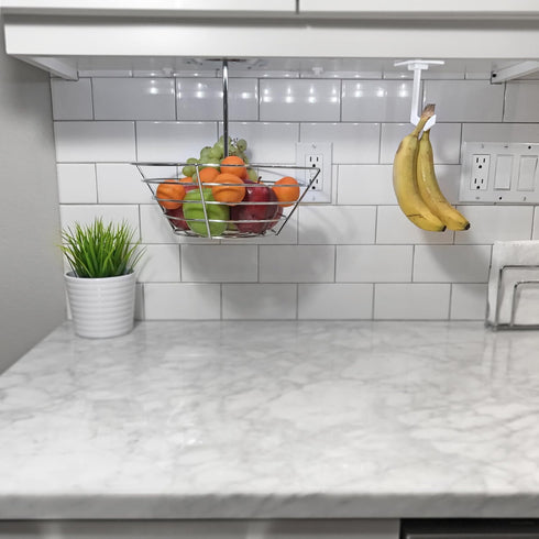 Banana Hanger - Under Cabinet Hook for Bananas, Black, Self-adhesive, Folds-up When Not in Use