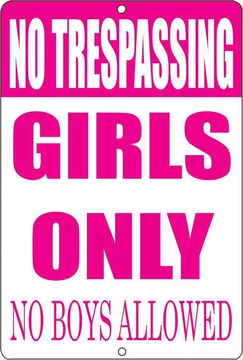 Rogue River Tactical Funny No Trespassing Girls Only Metal Tin Sign, 12x8 Inch, Wall Décor for Daughter No Boys Allowed