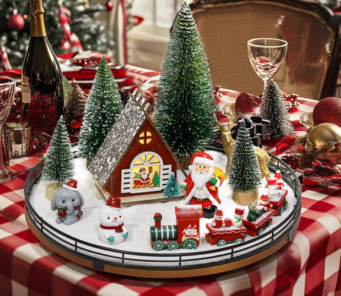 AMH 12 PCS Christmas Table Decorations Set with Oak Rotating Base Xmas
