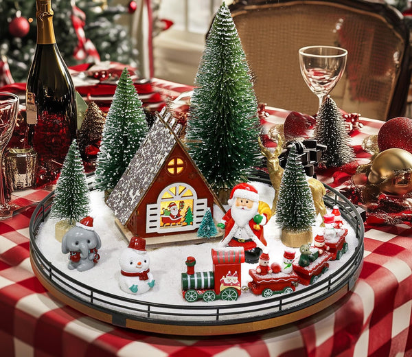 AMH 12 PCS Christmas Table Decorations Set with Oak Rotating Base Xmas