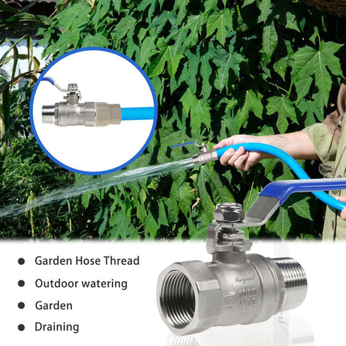 3/4 3/4" GHT Outdoor Spigot - Heavy Duty Stainless Steel Hose Bib with Adjustable Water Flow Valve, Garden Faucet