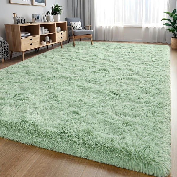 Fluffy Fuzzy Sage-Green Rugs for Bedroom - 4x6 Feet Soft Non Slip Plush Area Rug for Living Room and Kids Room