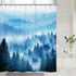Riyidecor Misty Mountain Shower Curtain 60Wx72H Inch Blue Foggy Nature Scenery Smokey Pine Tree Landscape Natural Woodland Greenery Bathroom Decor Fabric Polyester Waterproof 12 Pack Hooks