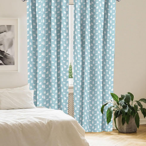 Ambesonne Bear Window Curtains, Cartoon Style Polar Bear Cubs on Sea Backdrop, Lightweight Decor 2-Panel Set, 28" x