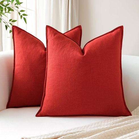 Pack 2 16 16 Inch OTOSTAR of Soft Linen Decorative Throw Pillow Covers x Solid Farmhouse Pillowcases Boho Accent Pillow