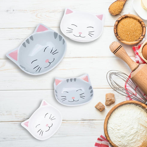 Cat Measuring Cups Set - Stackable Ceramic Baking Measuring Cups, Cute Kitchen Accessories for Cat Lovers