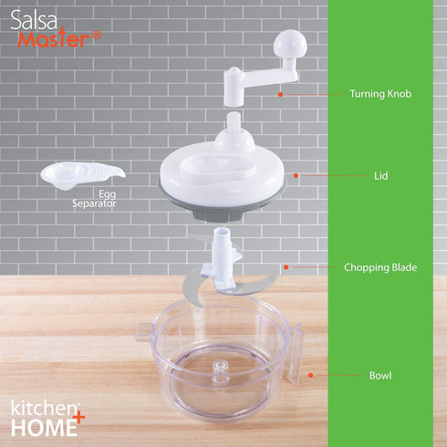 Salsa Master Salsa Maker, Food Chopper, Mixer and Blender, Manual Processor, White