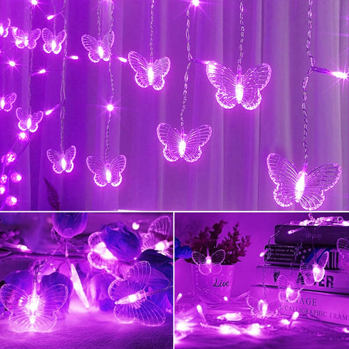 in,120 8 20FT Purple Butterfly Curtain Fairy Lights USB Plug LED Modes Firefly Twinkle Icicle String Lights with Remote