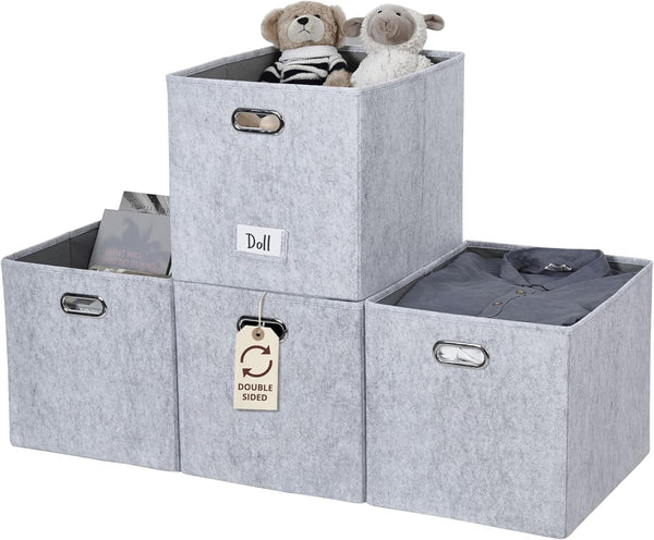 DECOMOMO Storage Basket 13x15x13 Cube Bins with Label Holder, Felt Fabric Storage Cubes for Shelves Closet Toys Clothes