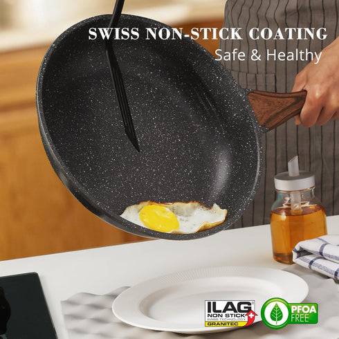 SENSARTE Nonstick Frying Pan Skillet, Swiss Granite Coating Omelette Pan, Healthy Stone Cookware Chef's Pan, PFOA Free (8/9.5/10/11/12.5 Inch) (9.5 Inch) by SENSARTE