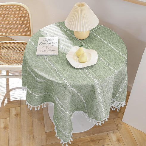 36''x36'', Summer Boho Small Square Tablecloth Sage Green Linen Coffee Table Cover, Spring Nightstand Cover Top, End
