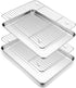 P&P CHEF 12.5 Inch Toaster Oven Pan and Rack Set, 4 Pieces Stainless Steel Baking Pans with Cooling Rack