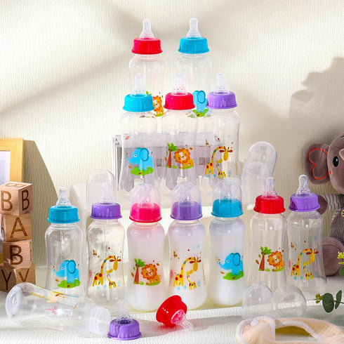 Norme 24 Pcs Baby Bottles Bulk, 9.5 oz Plastic Baby Bottles for Baby Shower Game, Party Favors with Elephant, Lion,