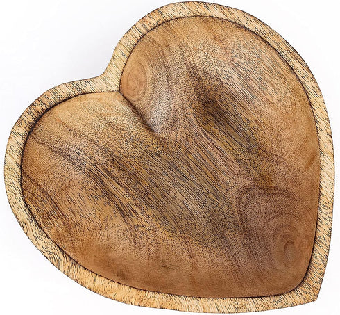 WitnyStore 8" Heart Shaped Wood Bowl, Brown, Handcrafted Wooden Serving Tray, Functional Decorative Tableware for