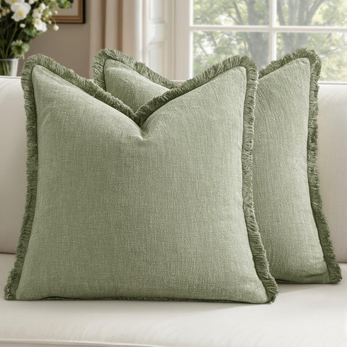 Woaboy Decorative Linen Fringe Throw Pillow Covers Boho Farmhouse Soft Cushion Covers