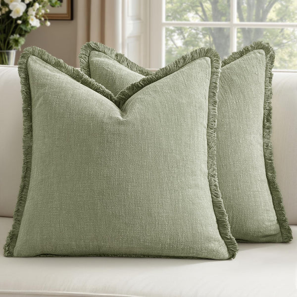 Woaboy Decorative Linen Fringe Throw Pillow Covers Boho Farmhouse Soft Cushion Covers
