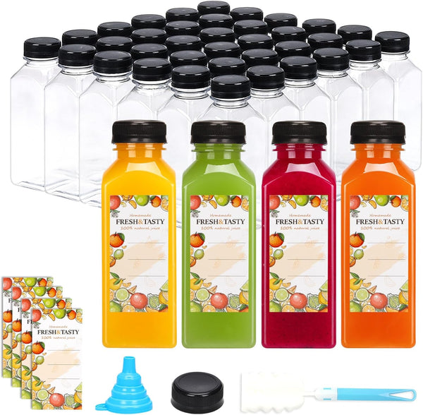 TOMNK 48pcs Juice Bottles, 12oz Reusable Plastic Juice Bottles with Caps and