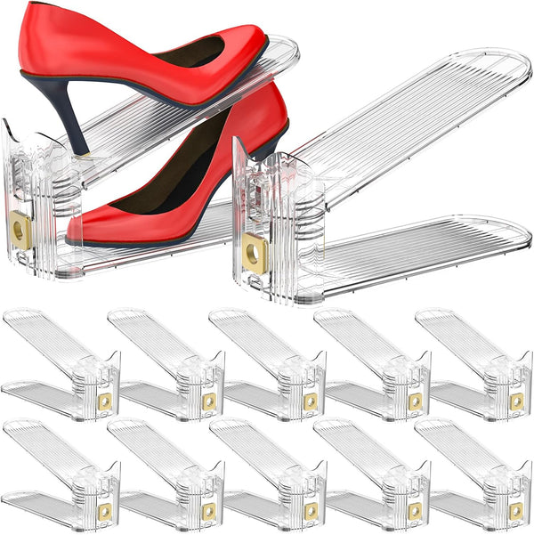 degcicx Shoe Slots Organizer,Adjustable Shoe Stackers,10 Pack Shoe Space Savers,Double Layer Shoe Riser