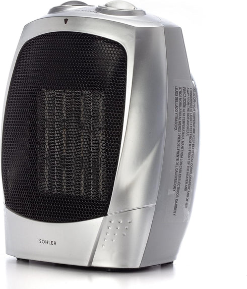 Sohler Ceramic Portable Electric Space Heater, Fan Mode with Adjustable Thermostat, Overheat and Tip-Over Protection, Ideal for Home & Office, Silver by Sohler