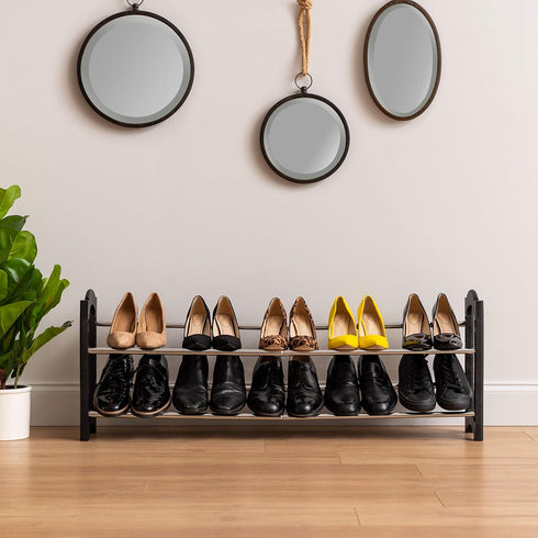 2-Tier 10 24" 45" Closet, IRIS USA Shoe Rack, Up to Pairs, - L Extendable Shoe Shelf, for Entryway Mudroom, Extendable