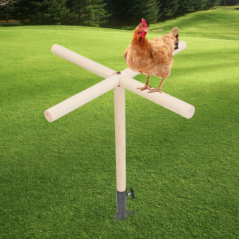 Neeenn Chicken Perch Toy for Coop, Wooden Chick Perch Stand with Metal Ground Plug, Chicken Coop Backyard Poultry