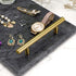 Black Real Marble Tray with Golden Handle, Decorative Natural Stone Tray for Bathroom, Kitchen, Vanity, Nightstand