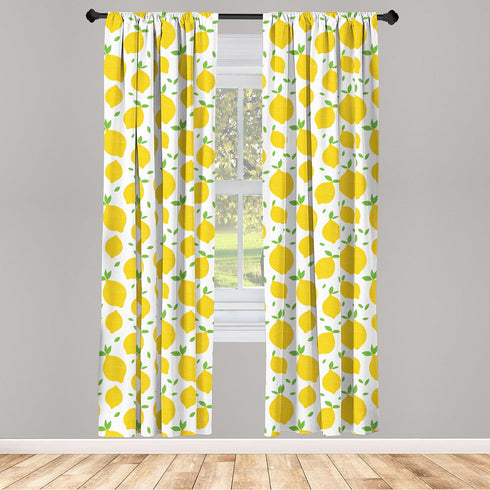 Ambesonne Lemons Window Curtains, Modern Summer Citrus Fruits Illustration, 2-Panel Set, 28" x 84", Lime Green