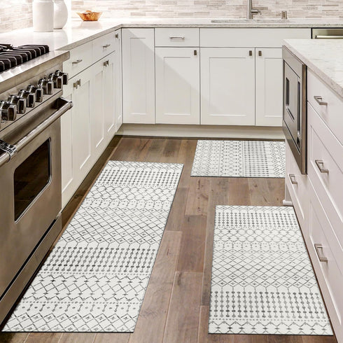 Set 3,Moroccan Boho Kitchen Rugs of Modern Farmhouse Kitchen Mats for Floor,Geometric Pattern Non-Slip Washable Sink