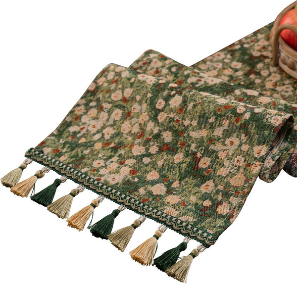 Floral Spring Summer Table Runner for Living Room Jacquard Flower Dining Table