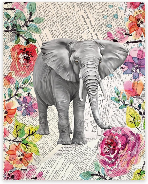 Elephant Decor Art Print, 16x20 Inch Upcycled Vintage Dictionary Picture, Watercolor Elephant Wall Art