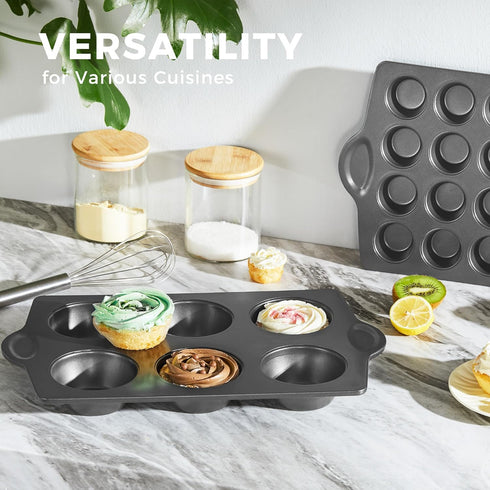 HONGBAKE Nonstick Jumbo Muffin Pan, 2 Pack Large Cupcake Tin for Baking, 3.5dia, 6 Cup, Extra Thick