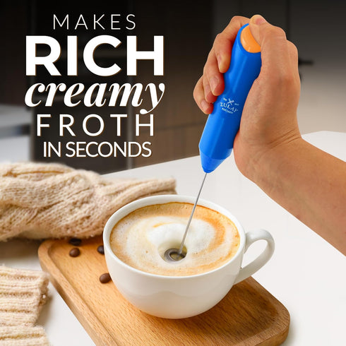Zulay Kitchen Milk Frother - Duracell Powered Handheld Foam Maker for Coffee, Latte, Matcha, Cappuccino - Mini Foamer