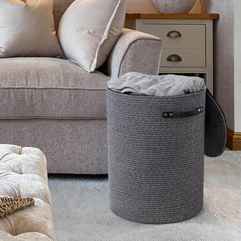 CHICVITA Large 58L Laundry Hamper with Lid, Tall Woven Basket for Clothes, Blankets, Toys, Grey