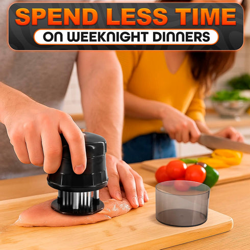 Meat Tenderizer Tool with 56 Sharp Stainless Steel Needle Blades, Safety Lock & Cleaning Brush, Dishwasher Safe