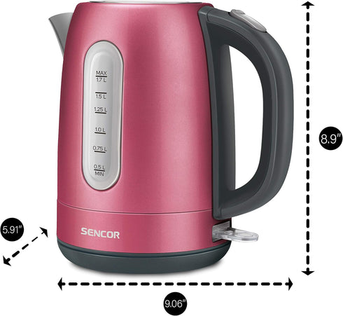 Sencor SWK1774RD 1.7L Stainless Steel Electric Kettle, 1500W Fast Boil
