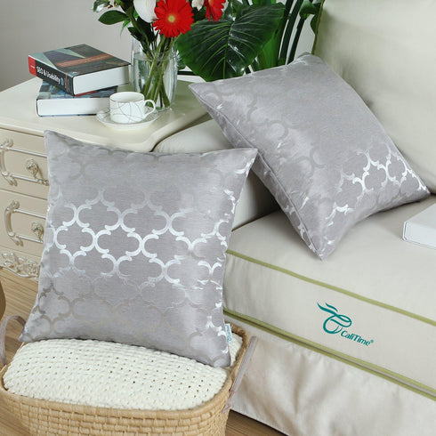 CaliTime 2 Pack Cushion Covers Throw Pillow Cases for Home Sofa Couch Modern Quatrefoil Accent Geometric 20 X 20 Inches