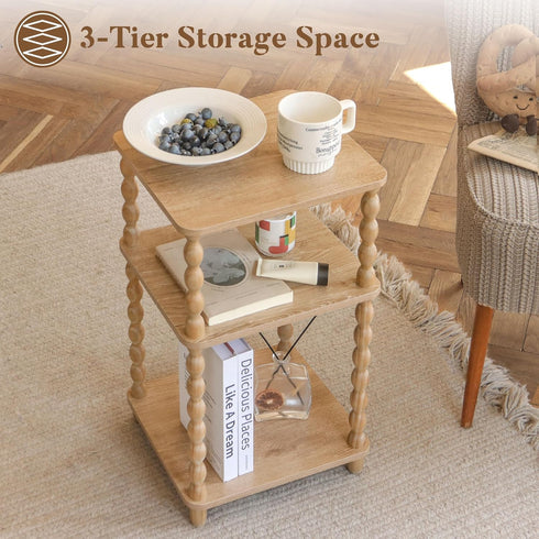 3 Fultyle End Table, Modern Side Table with Tier Open Shelf, Small Table Bed Side Tables Bedroom for Small Spaces
