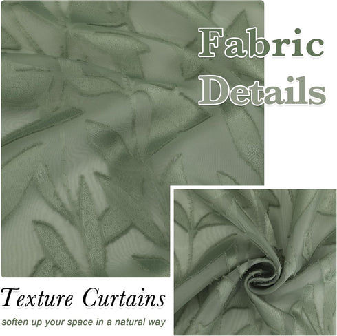 Leia 36 Inch Sheer Curtains Sage Green Tiers for Kitchen, Double Rod Pockets Window Living Room Curtain