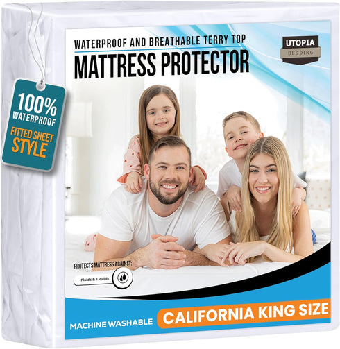 California King Size Mattress Protector Waterproof, Premium 200 GSM Terry Mattress Cover,