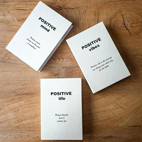 Generic Set 3 Tadome Fake Books for Decoration & Hidden Storage - of 'Positive Mind, Vibes & Life' White PU Leather
