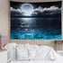 LB Moon Over Ocean Tapestry, Night Sky Wall Hanging, 3D Fantasy Psychedelic Watercolor Art for Bedroom Living Room, 60