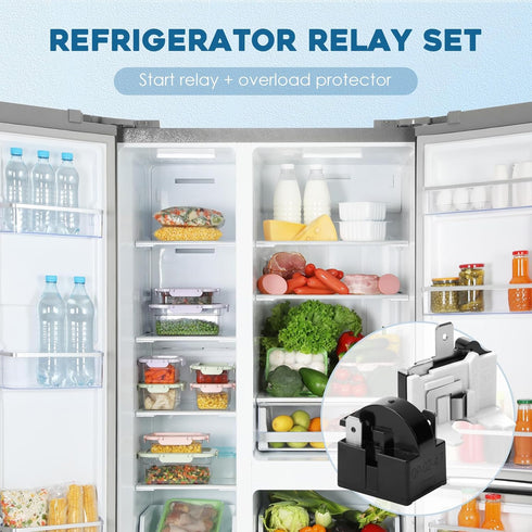 Refrigerator Starter Relay Set, 3 Pin 4.7 Ohm PTC Compressor Starter with Overload Protector Kit for Universal Coolers