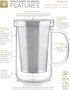 Teabloom Premium Borosilicate Glass Mug - 12 Ounces (350 mL) with Stainless Steel Loose Leaf Tea Infuser and Lid/Dish
