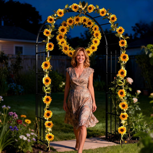 7.2ft GOESWELL Artificial Sunflower Garland with String Light: Fake SilkFlowers Vines with Green Leaves and Remote