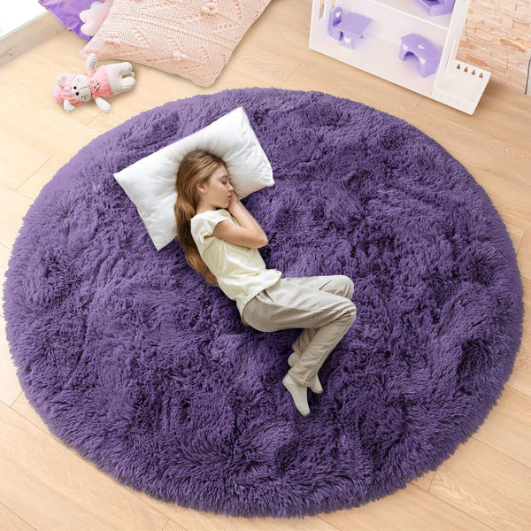 junovo Round Rug 6x6 Feet Fluffy Soft Area Rugs for Kids Girls