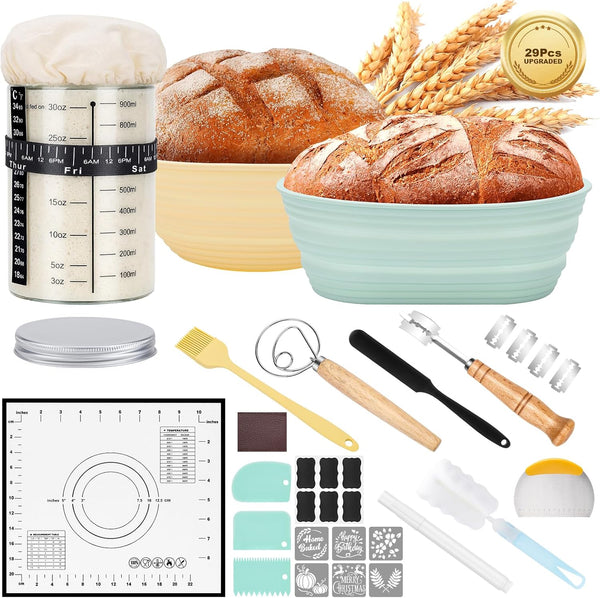HK Sourdough Starter Kit with 9" Round & 10" Oval Banneton Proofing