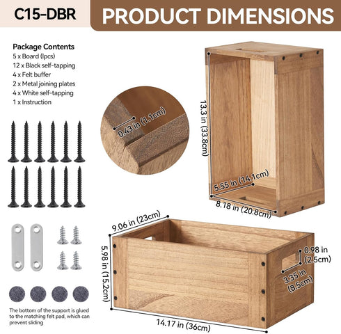 Closet C15-DBR KIRIGEN Stackable Wood Storage Cube /Basket/ Bins Organizer for Home Books Clothes Toy - Modular Open
