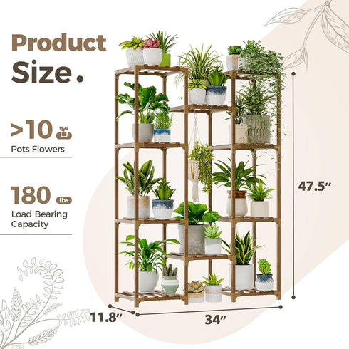 Bamworld Plant Stand Indoor Outdoor Tall Plant Shelf for Multiple Plants Pots Wood Flower Stand Large Flower Holder