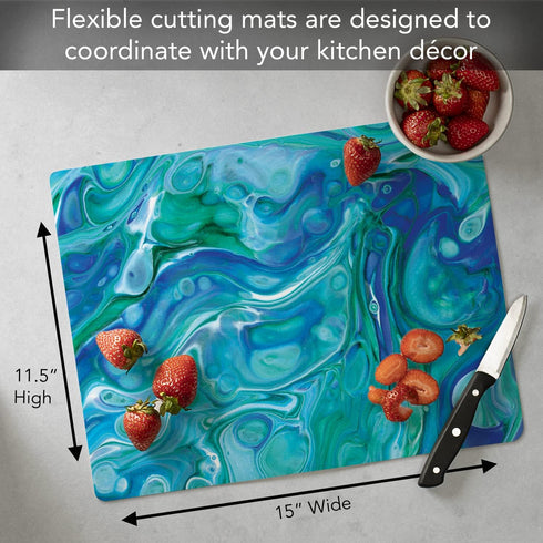 Cut N' Funnel Blue Flexible Cutting Board Mat, 15" x 11.5", Decorative and Easy to Clean, Made in the USA