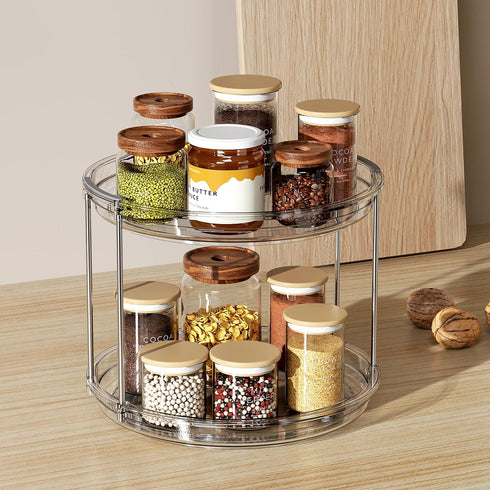 2 Tier Lazy Susan Turntable Organizer - 9.25'' Rotating Spice Rack for Kitchen, Pantry, and Bathroom Vanity